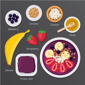矢量食品果蔬-矢量水果沙拉材料素材
